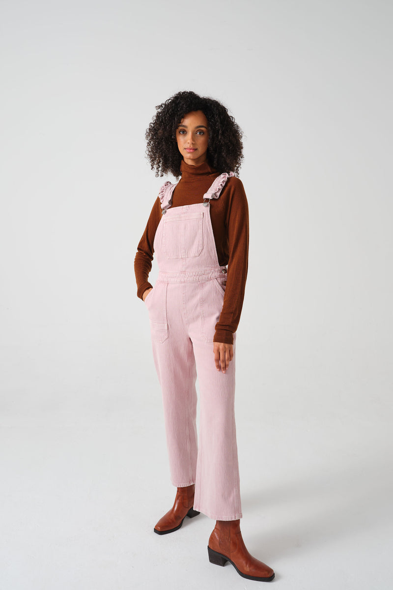 Elodie Frill Overalls in Dusty Rose