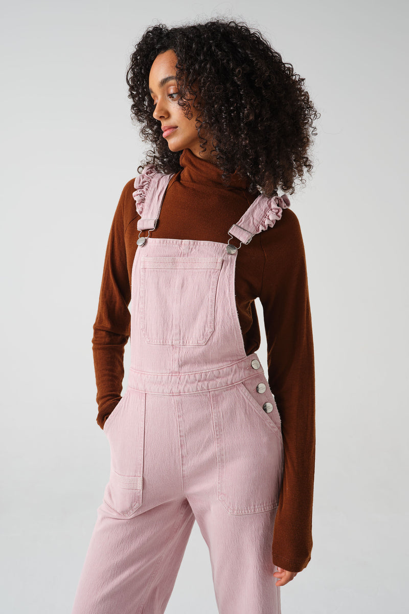 Elodie Frill Overalls in Dusty Rose