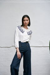 Dylan Blouse in Ecru Denim - seventy + mochi