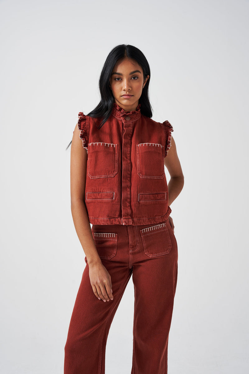 Patched Pocket Mabel Jean in Dark Rust - seventy + mochi