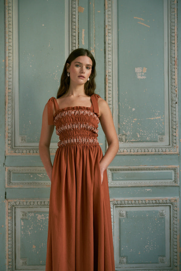 Sally Bandeau Tie Dress in Caramel - seventy + mochi
